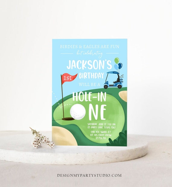 Hole in One Birthday Invitation Golf First Birthday Par-tee Golf