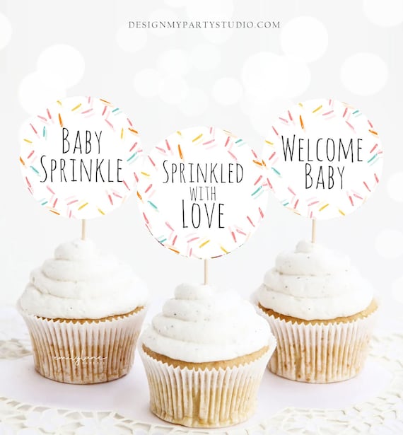 Baby Sprinkle Cupcake Toppers Favor Tags Baby Sprinkle Decoration Rainbow Gender Neutral Stickers Round Tag Download Digital PRINTABLE 0216 Il_570xn