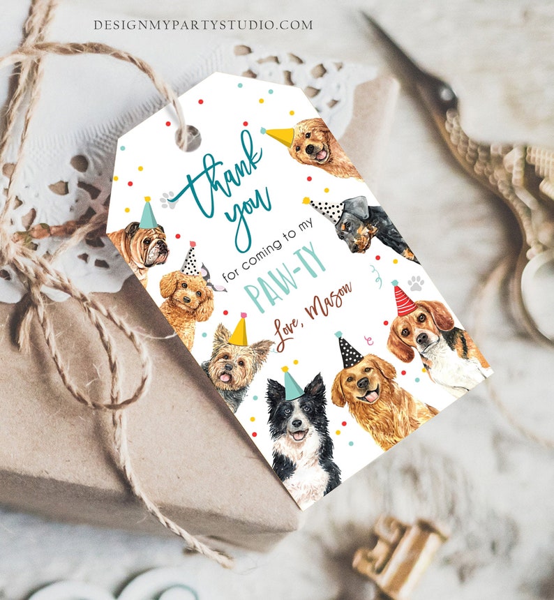 Editable Puppy Favor Tags Puppy Dog Birthday Thank You Tag Boy Etsy