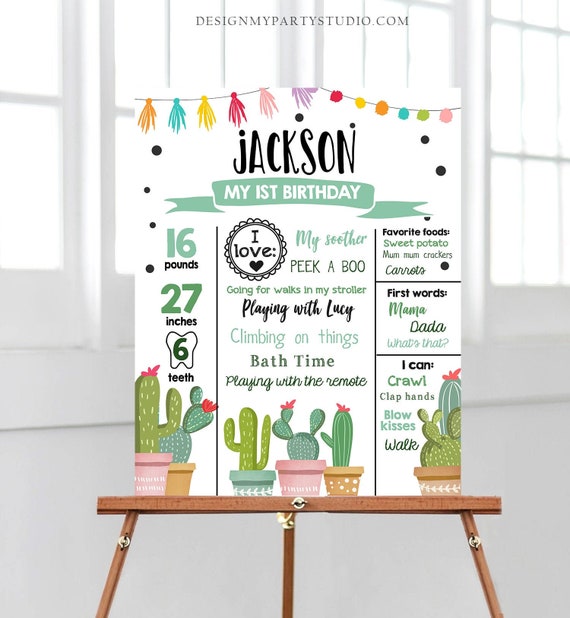 Editable Cactus Fiesta Birthday Milestones Sign First Birthday Poster 1st Birthday Mexican Party Download Corjl Template Printable 0254 Il_570xn