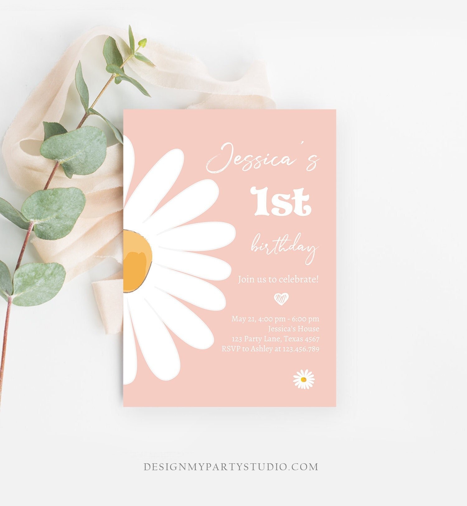 Editable Daisy Birthday Party Invitation 1st Birthday One Etsy Australia