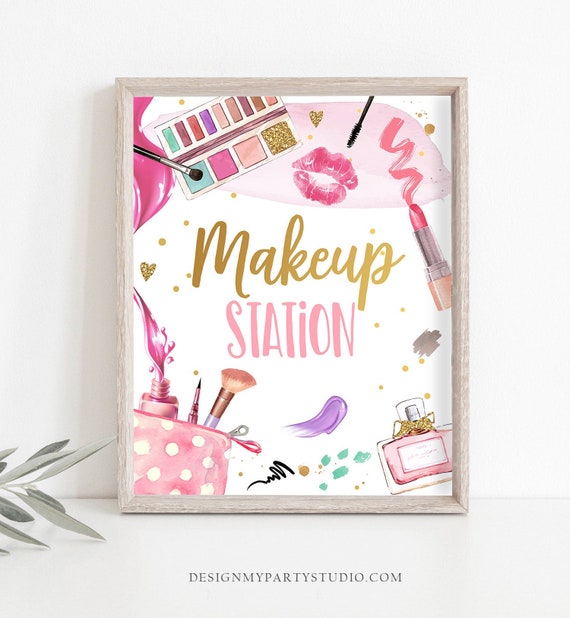 Spa Party Sign Spa Birthday Sign Makeup Party Sign Girl Makeup Station Sign Glitz and Glam Party Decor Table Decor Download Printable 0420 Il_570xn