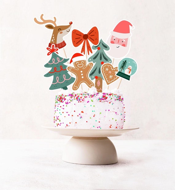 40 Stück Weihnachts-Cupcake-Topper – Grüne Monster Motive, Aus Karton Mit Bambusstab, Für Geburtstag, Party, Torten-Deko