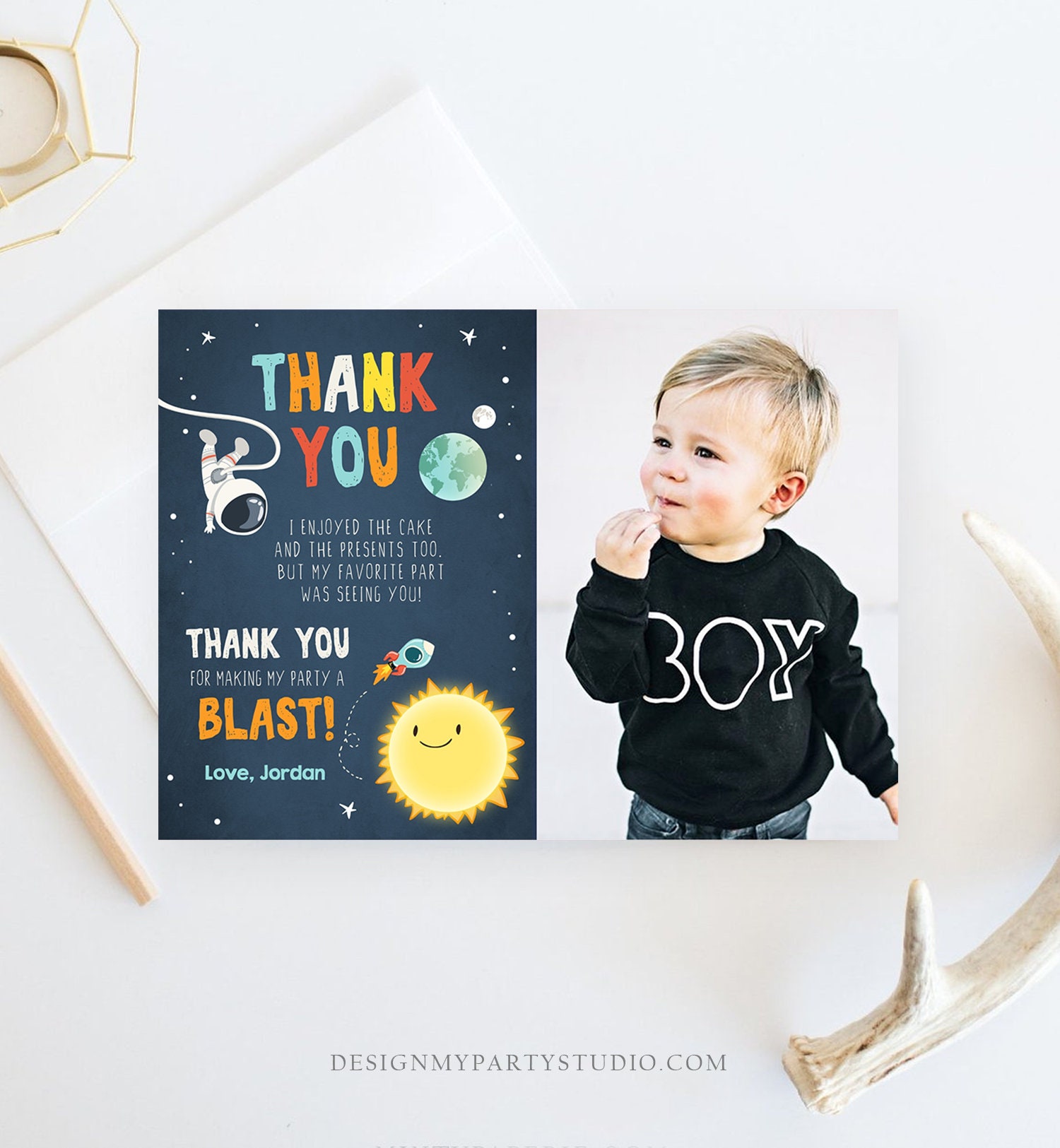 Editable Space Birthday Thank You Card Space Astronaut to the - Etsy