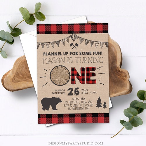 Editable Lumberjack Birthday Invitation Rustic Woodland | Etsy