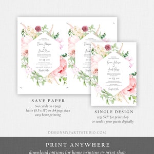 Editable Botanical Flowers Wedding Invitation Suite Set Watercolor Peony Pink Floral RSVP Details Boho Digital Corjl Template Printable 0167 image 5