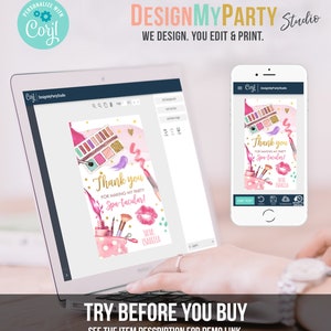 Editable Spa Party Favor Tags Glamour Party Thank You Tags Spa Birthday Girl Make up Party Glam Pink Gift Tag Digital Corjl Template 0420 image 6