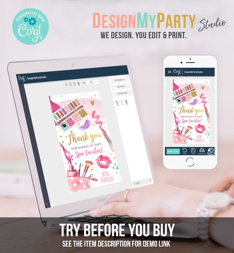 Editable Spa Party Favor Tags Glamour Party Thank You Tags Spa Birthday Girl Make up Party Glam Pink Gift Tag Digital Corjl Template 0420 image 6