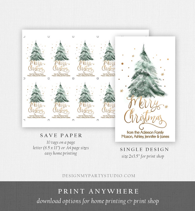 Editable Christmas Favor Tags Holiday Gift Tags Merry Christmas Holiday Tags Holiday Labels Tree Gold Download Printable Corjl 0363 0443 image 5