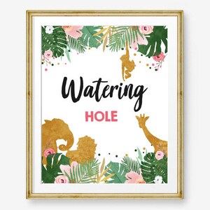 Watering Hole Birthday Sign Drink Table Decor Safari Girl Birthday Wild One Animals Party Animals Table Sign Digital Download Printable 0016