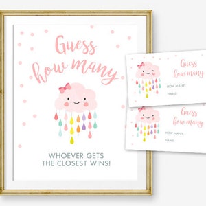 Guess How Many Game Baby Shower Game Girl Pink Cloud Guess How Many Sign Sprinkle Confetti Printable Instant Download DIY Game 0036