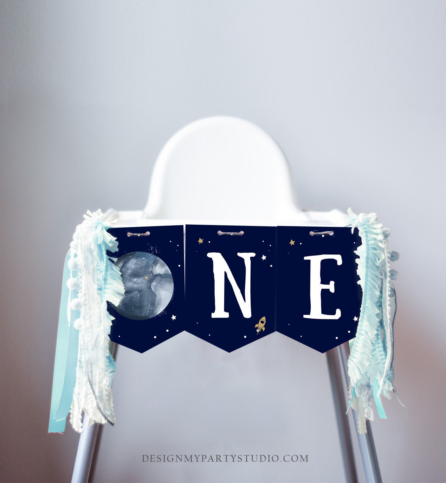 Outer Space Themed 1st Birthday Banner Space Theme One Banner Space Rocket Highchair Banner One High Chair Banner Boy High Chair Decorations For 1st Birthday Boy Happy Birthday Banner Boy 1st