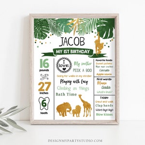 Editable Safari Animals Birthday Milestones Sign Wild One First Birthday Zoo Jungle Party 1st Wild Boy Gold Corjl Template Printable 0016 image 2