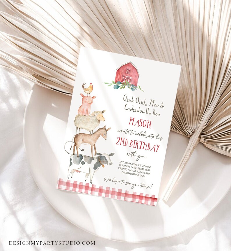 Editable Farm Animals Birthday Invitation Boy Party Animals Boy ...