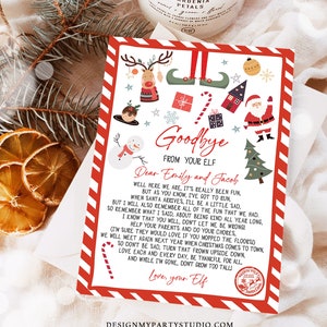 Carta de despedida de elfo editable, carta de despedida de Navidad de tu elfo, carta de elfo navideño, poema de Papá Noel, plantilla imprimible 0496