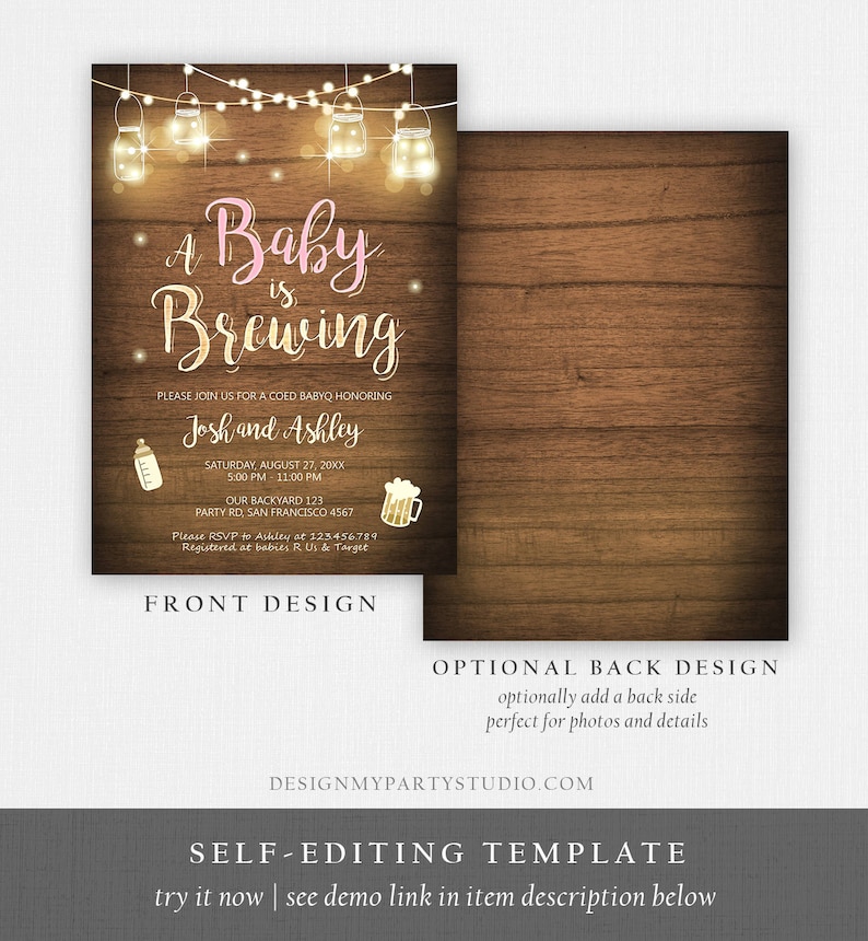 Editable A Baby is Brewing Invitation Bottle and Beers Baby Shower BaByQ BBQ Coed Couples Shower Girl Download Printable Template Corjl 0015 image 5