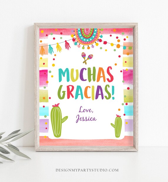 Editable Muchas Gracias Fiesta Thank You Sign Birthday Shower Girl Boy ...