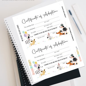 Pet Adoption Certificate Puppy Adoption Dog Birthday Party Adopt A Pet Girl Pink Vet Puppy Adoption Digital Download Printable 0429 image 4