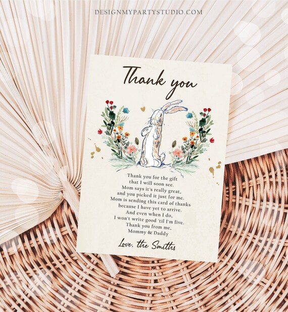 Editable The Velveteen Rabbit Baby Shower Thank You Card Rustic Spring Bunny Baby Shower Boho Digital Download Corjl Template Printable 0394 Il_570xn
