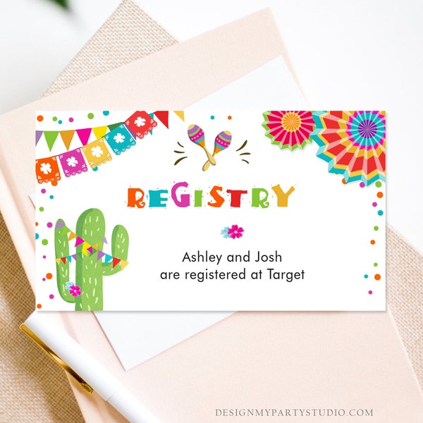 Editable Fiesta Insert Card Registry Card Enclosure Card Baby Bridal Shower Birthday Cactus Gift Card Mexican Succulent Corjl Template 0045