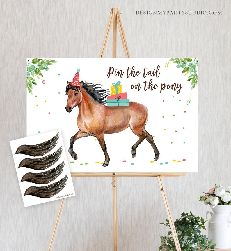 Pin the Tail on The Pony Party Game Horse Birthday Game Cowgirl Birthday Activity Cowboy Party Animals Download Printable Digital 0408 image 1