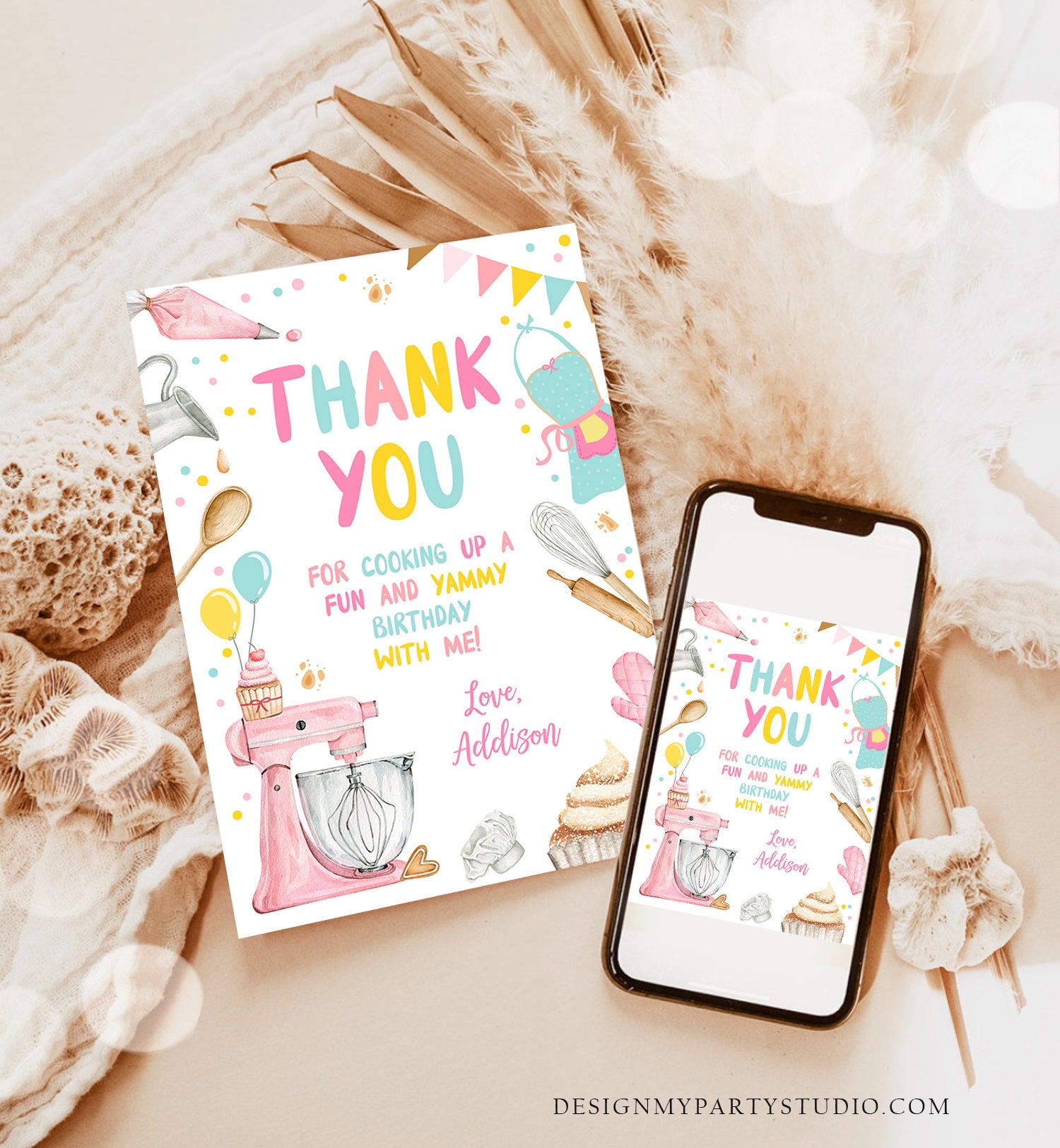 Editable Baking Thank You Card Kids Cooking Birthday Thank You Note ...