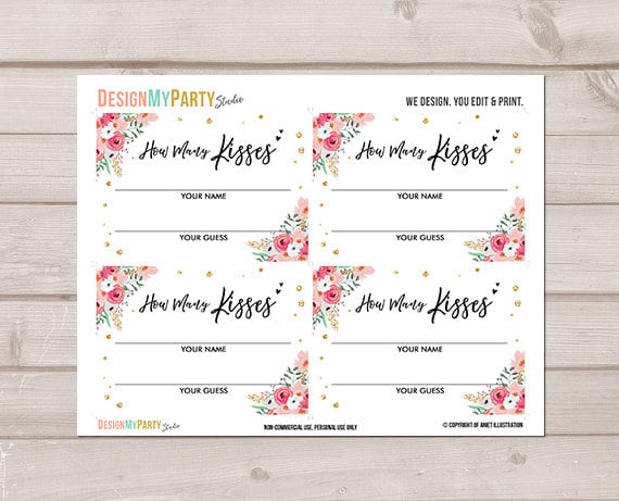 Guess How Many Ksses Baby Shower Game Dgtal Prnt, Floral Baby