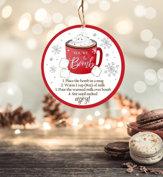 Editable Hot Chocolate Bomb Tags Bomb Instructions Cookies and Cocoa Favor Tags Winter Christmas You're The Bomb Digital PRINTABLE 0353 Il_570xn