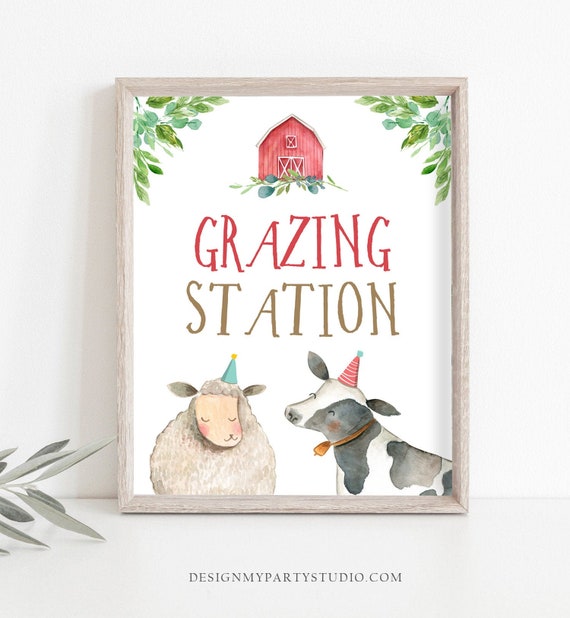 Grazing Station Food Party Sign Farm Birthday Sign Table Decor Barnyard Birthday Farm Animals Boy Red Snacks Farm Party PRINTABLE 0155 Il_570xn