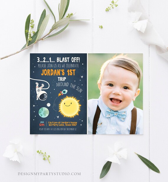 Editable Outer Space Birthday Invitation Rocket Astronaut Birthday First Trip Blast Off Download Printable Template Digital Corjl 0046 Il_570xn