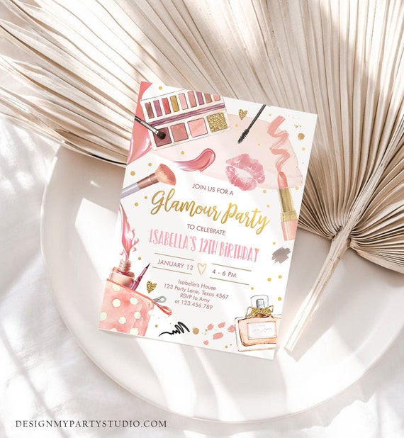 Editable Glamour Birthday Party Glitz and Glam Party Spa Makeup ...