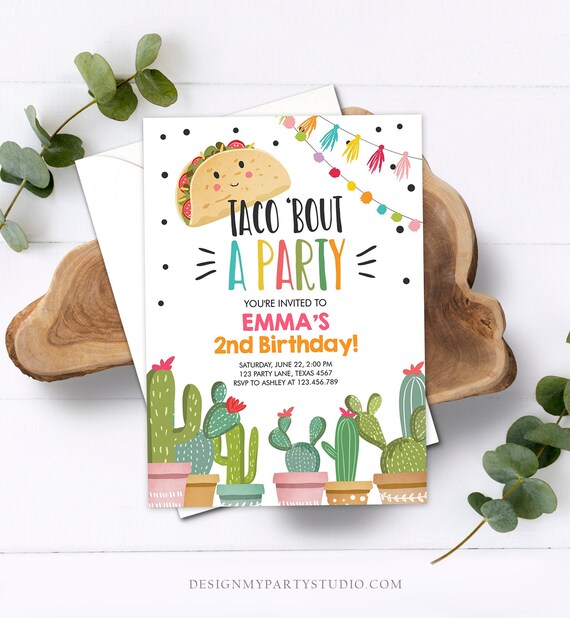 Editable Taco Bout a Party Birthday Invitation ANY AGE Girl Pink Cactus Fiesta Mexican Cinco de Mayo Download Printable Corjl Template 0254 Il_570xn