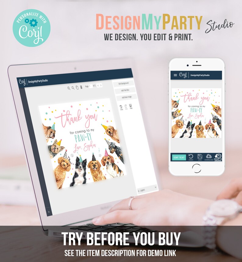 Editable Puppy Favor Tags Puppy Dog Birthday Thank You Tag Etsy