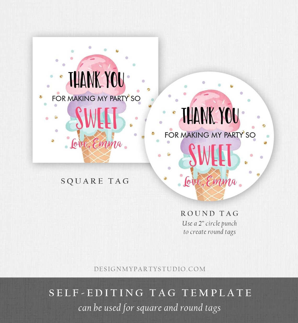 Editable Ice Cream Thank You Tags Round Ice Cream Stickers Ice - Etsy