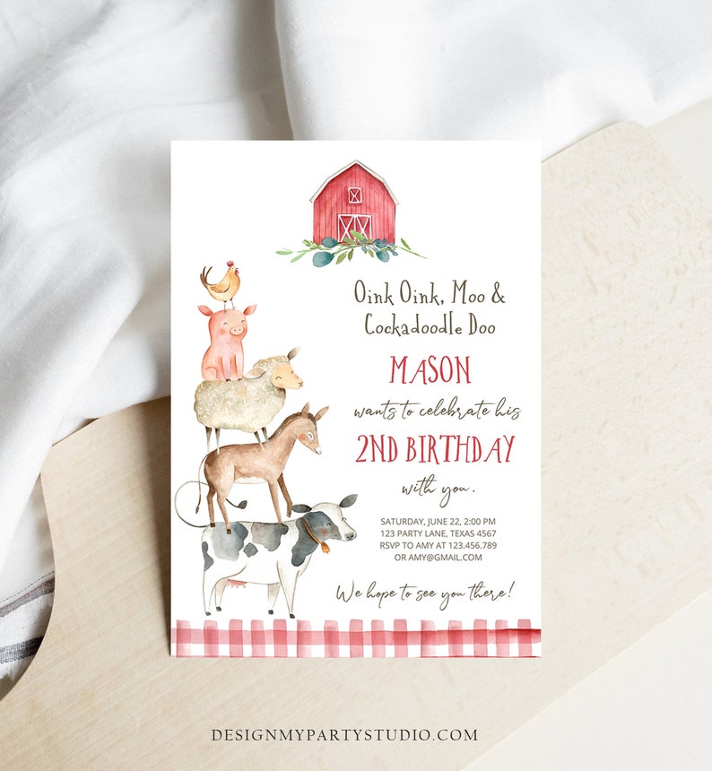 Editable Farm Animals Birthday Invitation Boy Party Animals Boy ...