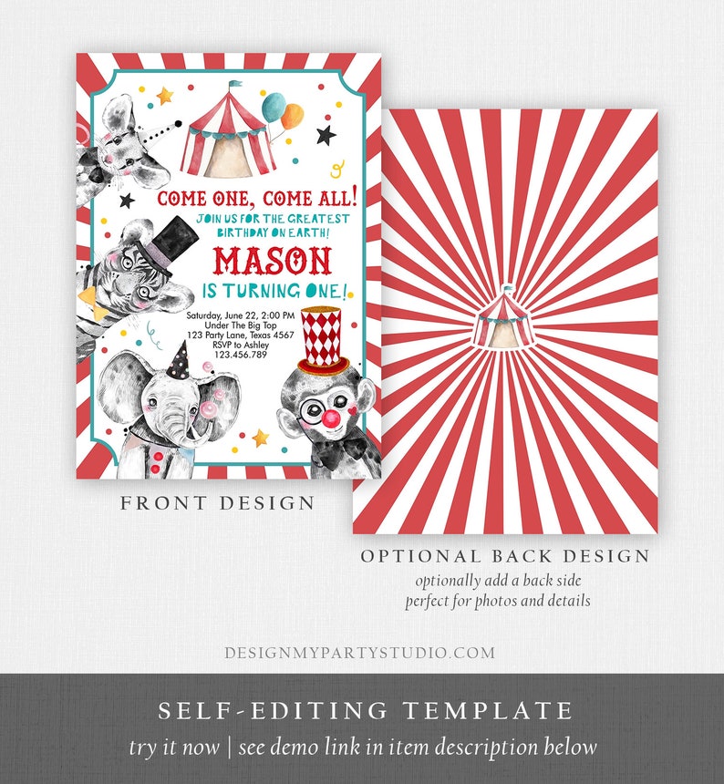 Editable Circus Birthday Invitation Party Animals Circus Invitation Carnival Invite Instant Download Printable Template Digital Corjl 0355 image 6