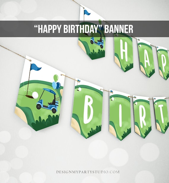Golf Happy Birthday Banner Hole in One Banner Birthday Boy Blue Golfing Decorations Par-tee Instant download PRINTABLE DIGITAL DIY 0405 Il_570xn