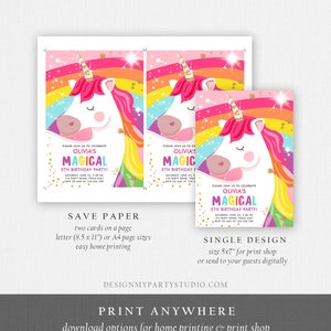 Editable Unicorn Birthday Invitation Magical Unicorn Party Girl Pink Gold Unicorn Invite Rainbow Printable Corjl Template Digital 0323 image 5