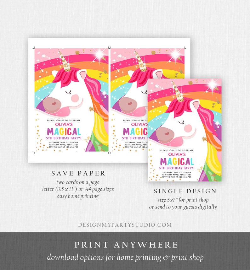 Editable Unicorn Birthday Invitation Magical Unicorn Party Girl Pink Gold Unicorn Invite Rainbow Printable Corjl Template Digital 0323 image 5