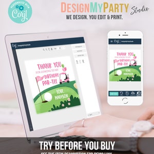 Editable Golf Favor Tags Golf Thank You Par-tee Stickers Golfing Birthday Hole in One 1st Birthday Girl Pink Download Corjl Template 0405 image 7