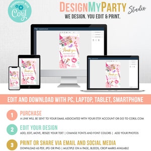 Editable Spa Party Favor Tags Glamour Party Thank You Tags Spa Birthday Girl Make up Party Glam Pink Gift Tag Digital Corjl Template 0420 image 4