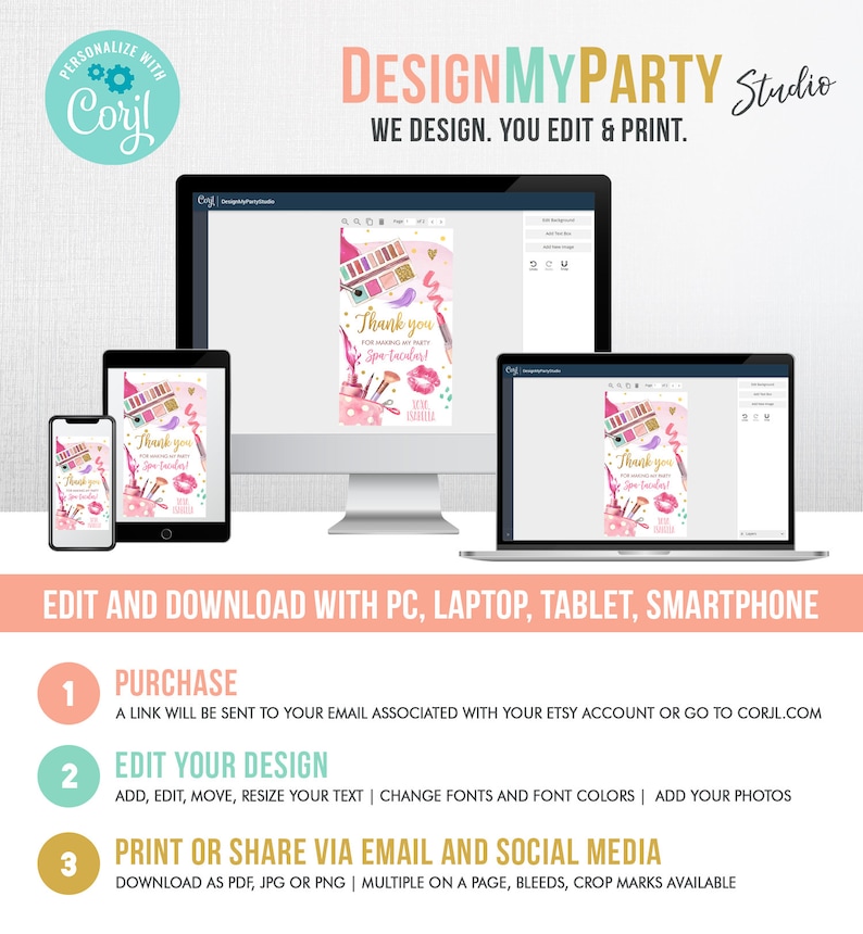 Editable Spa Party Favor Tags Glamour Party Thank You Tags Spa Birthday Girl Make up Party Glam Pink Gift Tag Digital Corjl Template 0420 image 4