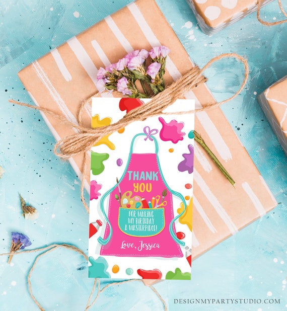 Editable Art Party Favor Tags Painting Party Thank You Tag Gift Tag Art Birthday Girl Pink Craft Paint Brush Corjl Template Printable 0319 Il_570xn