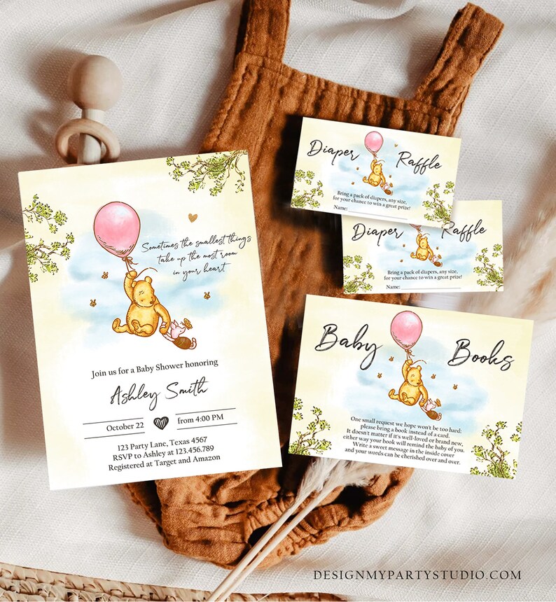 Editable Winnie the Pooh Baby Shower Invitation Bundle Girl Etsy