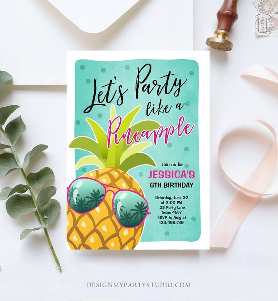 Editable Pineapple Birthday Invitation Lets Party Like a Pineapple Invite Tropical Party Aloha Girl Download Printable Template Corjl 0203 Il_570xn