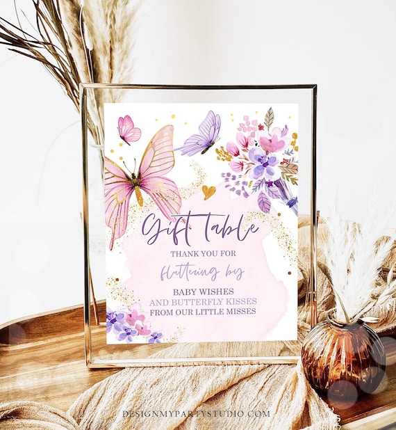 Butterflies Gift Table Sign Floral Butterfly Pink Gold Purple Butterfly Baby Shower Thank You Signage Favors Instant Download PRINTABLE 0437 Il_570xn