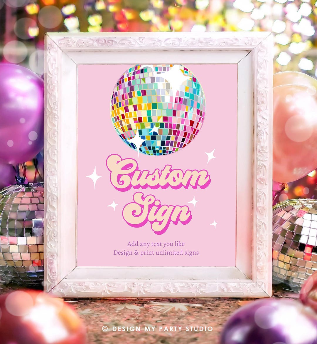 Editable Disco Custom Sign Let's Disco Pink Dance Adult 70s Party Retro ...