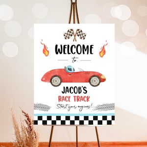 Editable Racing Birthday Welcome Sign Race Car Birthday Sign Growing Up Two Fast 2nd Birthday Red Boy Decor Digital Template Printable 0424 image 3