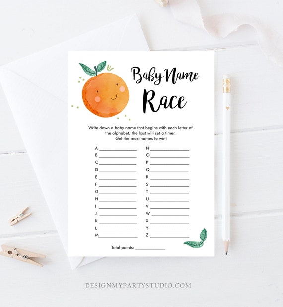 Editable Baby Name Race Baby Shower Game Card Little Cutie Orange Clementine Guess Baby Names Sprinkle Activity Download Template Corjl 0330 Etsy Canada