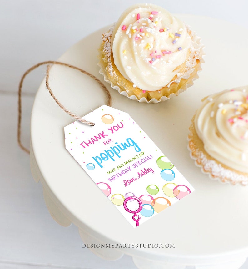 Editable Bubble Favor tags Pink Bubble Birthday Thank you tags Etsy